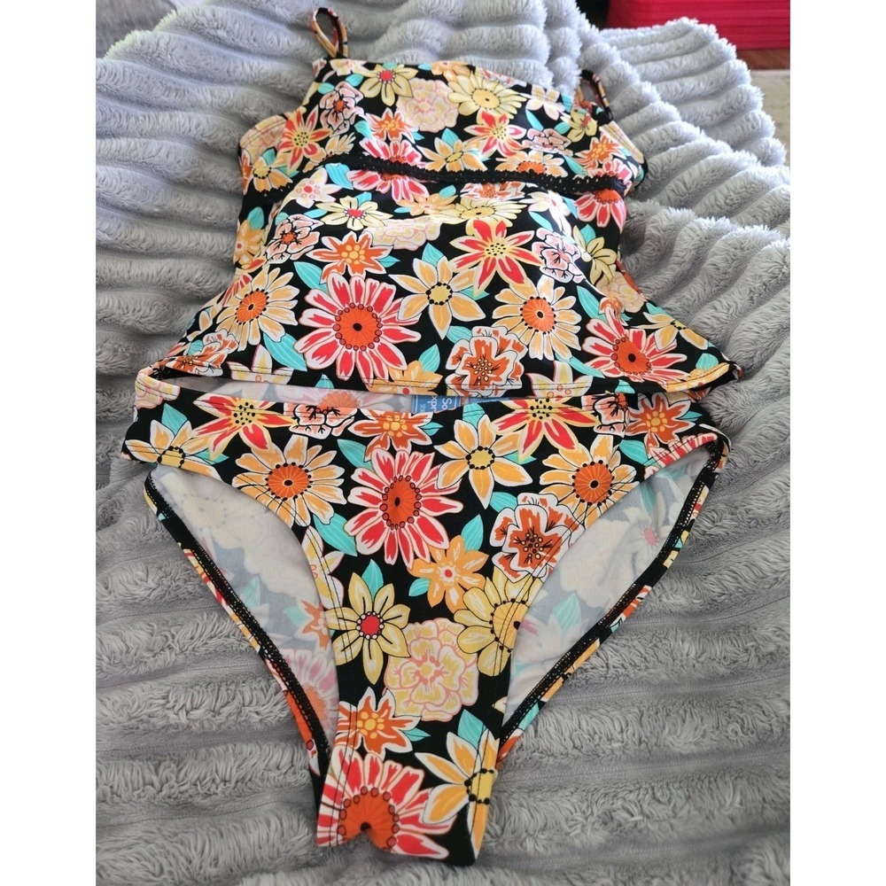 Southern Expressions Sport Collection Women's Tankini 2 Piece Size L FLOWERS‎